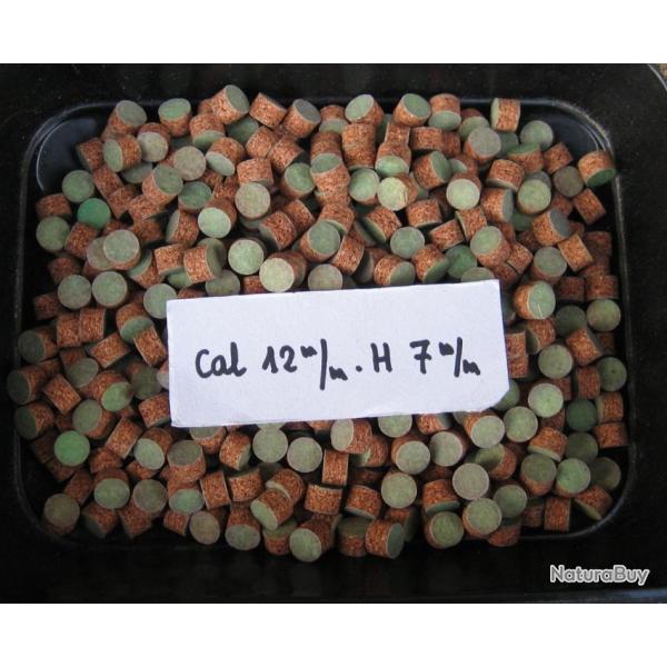 Bourres  cal  12 m/m  ( carabine de jardin )  en  li�ge   1�re  qualit�  hauteur  7  m/m .