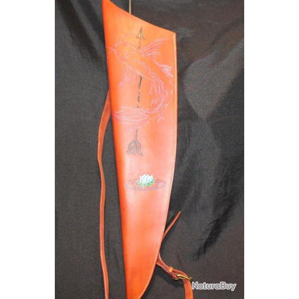 carquois de dos en cuir type elfique peint carpe ko�