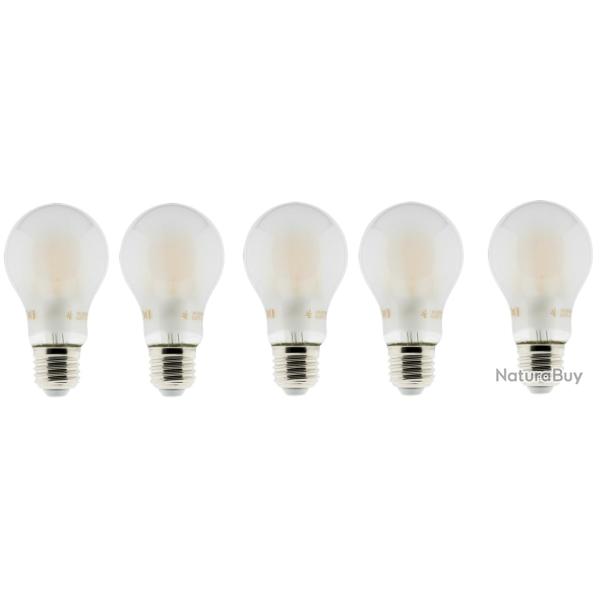 Lot de 5 Ampoules LED filament A+++ E27 6W 600lm Blanc chaud Opaque Dimmable