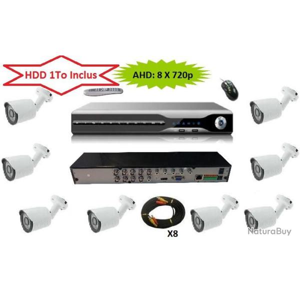 Serveur Video Surveillance AHD H264 HDD 1000 Go 8 CAMERAS 720p Haute definition