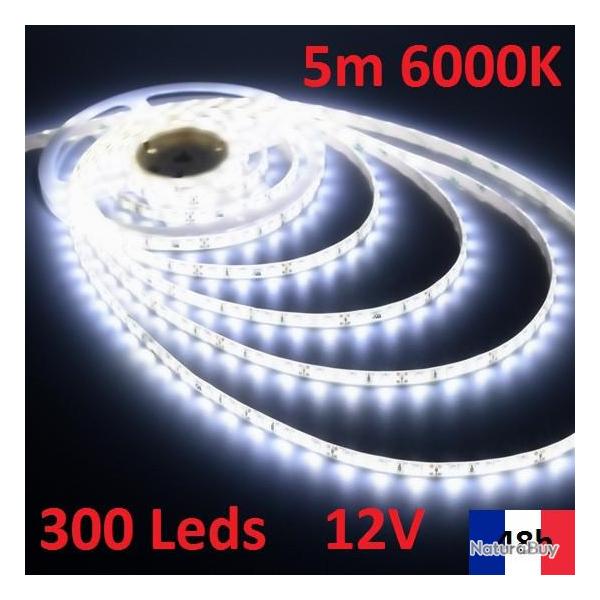Ruban Bandeau Led Strip 5m 300 Leds de puissance 12V 6000K
