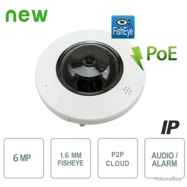 Camra IP Dome Antivandale Mtal 6MP H.265 Fisheye Audio Alarme PoE - SONY