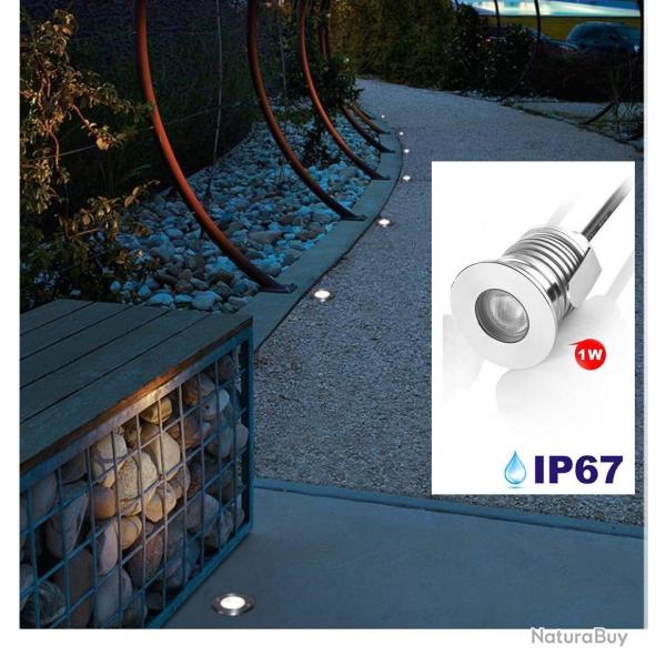 Spot Led Encastr Inox Jardin enterr Inground Underground 24V 1W Blanc Froid