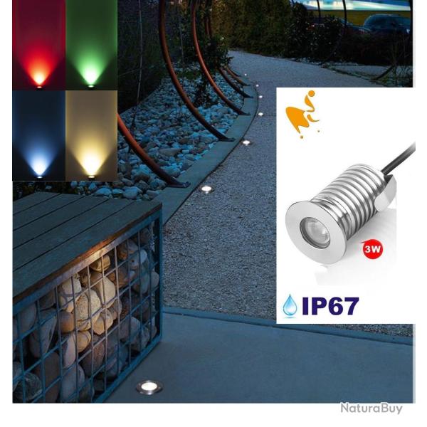 Spot Led Encastr Inox Jardin enterr Inground Underground 24V 3W RGB