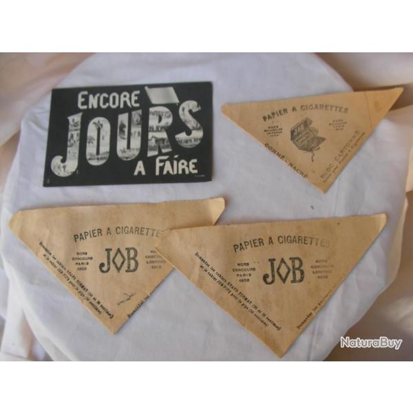 WW1 FRANCE CARTE HUMOUR " ENCORE .. JOURS A FAIRE "ET 3 EMBALLAGES PAPIER CIGARETTES A ROULER