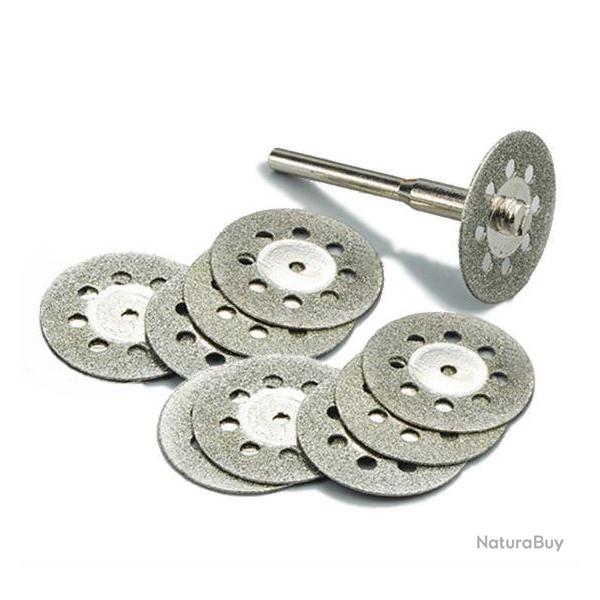 10 disques diamant diam�tre 22mm + 2 mandrins inclus pour outil portatif type dremel