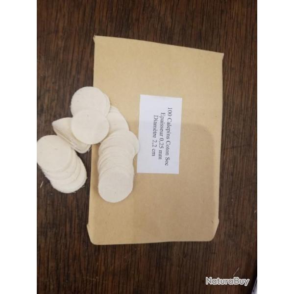 100 Calepins en coton - calibres .30 � 39 - diam�tre 2,2 cm - �paisseur 0,25 mm