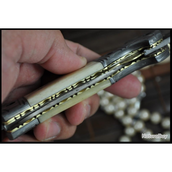 Couteau de chasse fait main damas - beau couteau pliant (4)