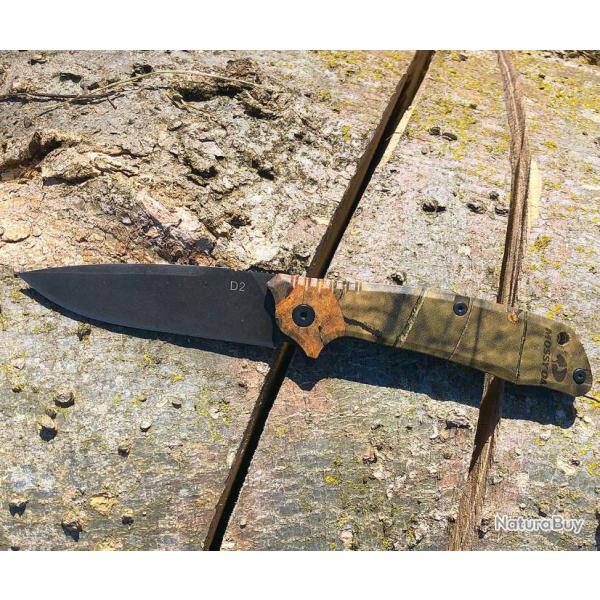 Couteau ABKT Tac Predator Tactical Manche G10 Mossy Oak Lame Acier D2 Linerlock AB026M