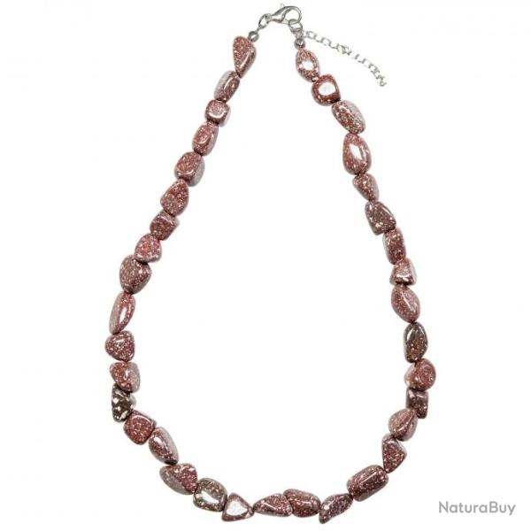 Collier en porphyre imp�rial rouge - Perles pierres roul�es