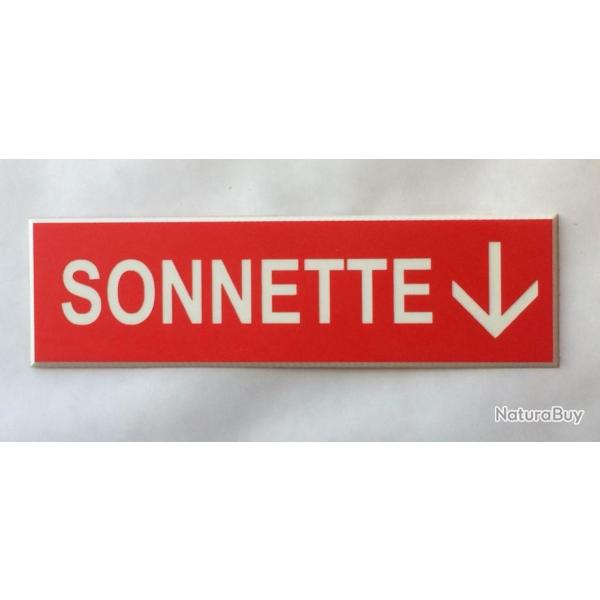 Plaque adh�sive rouge SONNETTE + FLECHE EN BAS Format 29x100 mm