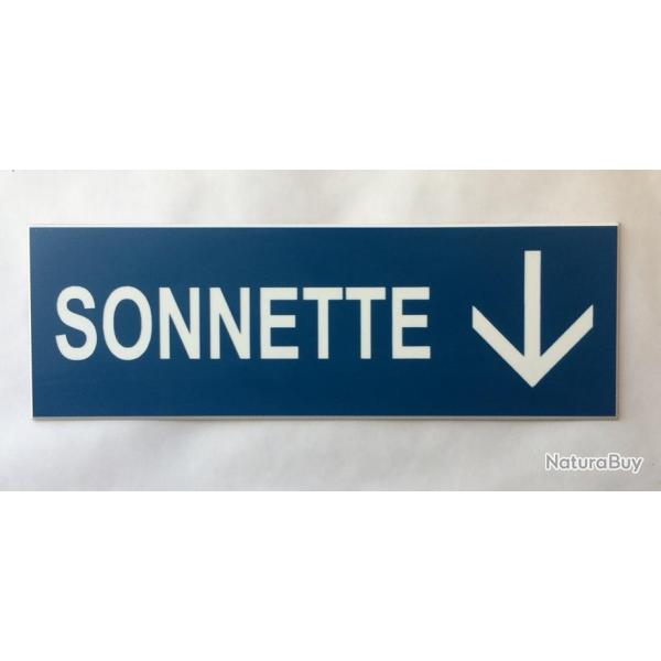 Plaque adh�sive bleu SONNETTE + FLECHE EN BAS Format 29x100 mm