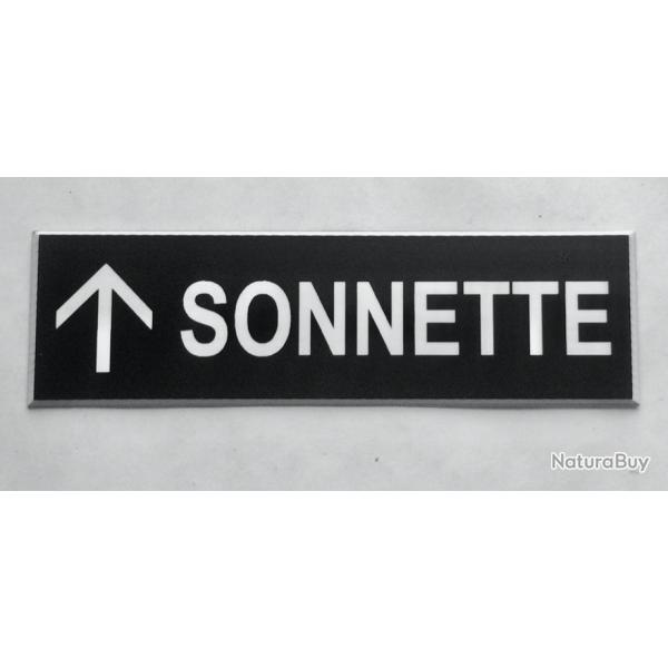 Plaque adh�sive noire SONNETTE + FLECHE en haut Format 29x100 mm