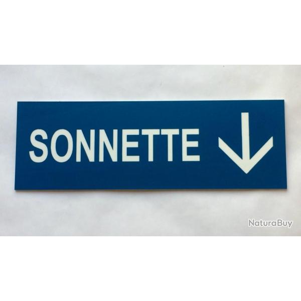 plaque grav�e pancarte bleu "SONNETTE + FLECHE EN BAS Format 50x150 mm