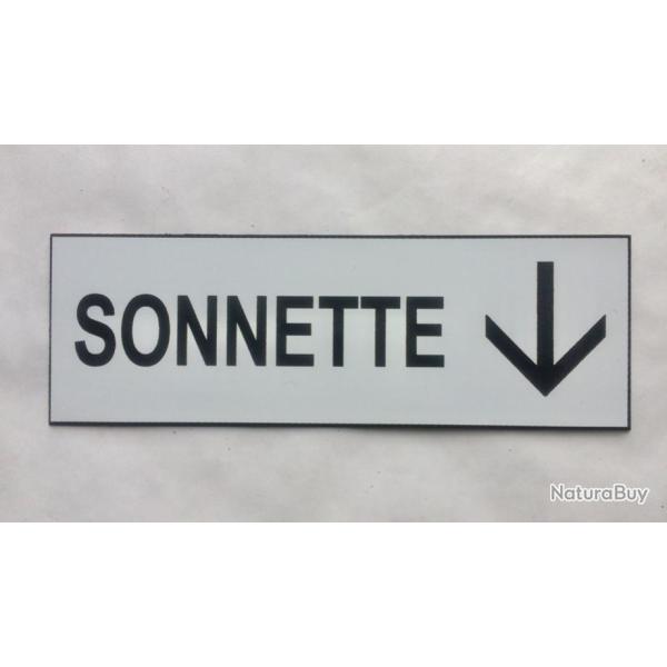 plaque grav�e pancarte blanche "SONNETTE + FLECHE EN BAS Format 50x150 mm