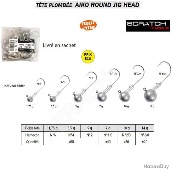 T�TE PLOMB�E AIKO ROUND JIG HEAD SCRATCH TACKLE 5 g