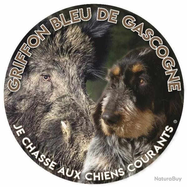 Autocollant diamtre 20 cm Griffon Bleu de Gascogne Sanglier