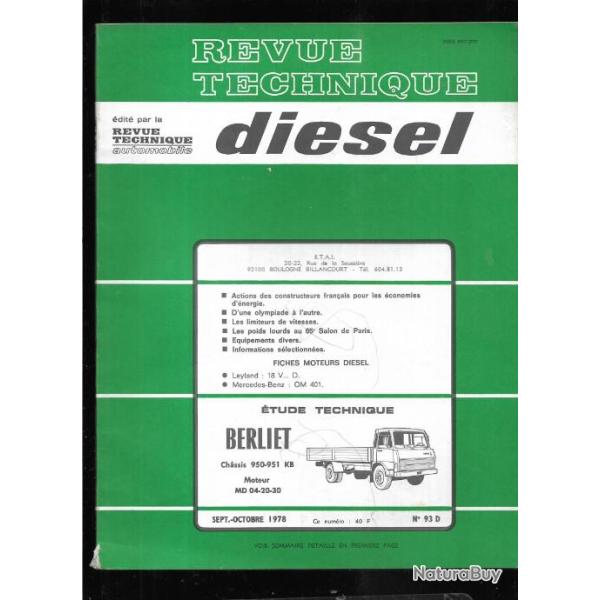 berliet chassis 950-951 kb  revue technique diesel etai sept octobre 1978