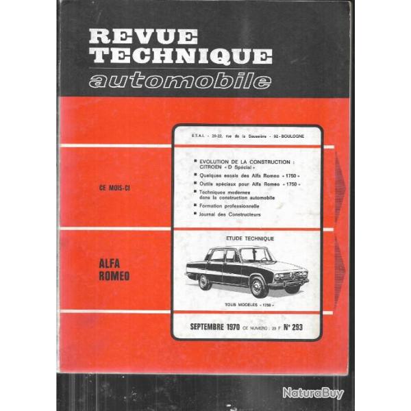 alfa rom�o tous mod�les 1750 , berline , 1750 gt v�loce , 1750 spider v�loce revue technique 1970