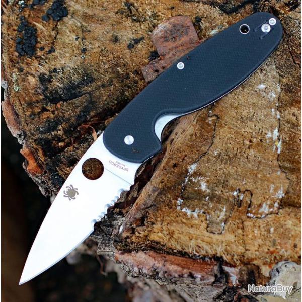 Couteau Spyderco Emphasis Lame Acier 8Cr13MoV Serr Manche Black G10 Linerlock Clip SC245GPS