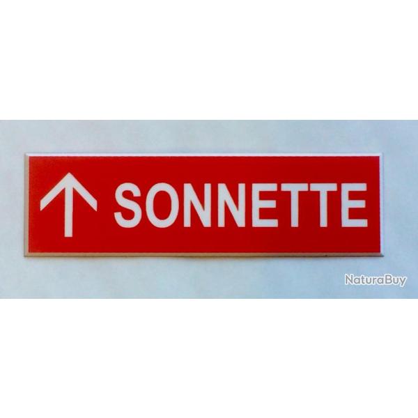 plaque grav�e panneau rouge "SONNETTE + FLECHE en haut Format 70x200 mm