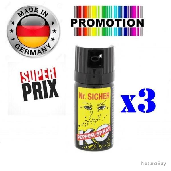 Promo!! 3 x Bombe Lacrymog�ne Poivre concentr� 40ml Made In Allemagne LIVRAISON EXPRESS