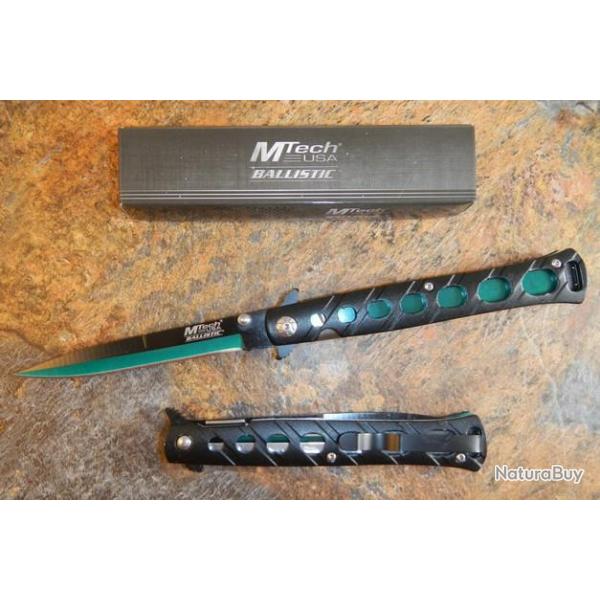 Couteau Stiletto Mafia Milano A/O Lame Acier Inox Manche Aluminium Linerlock Clip MTA317ZG