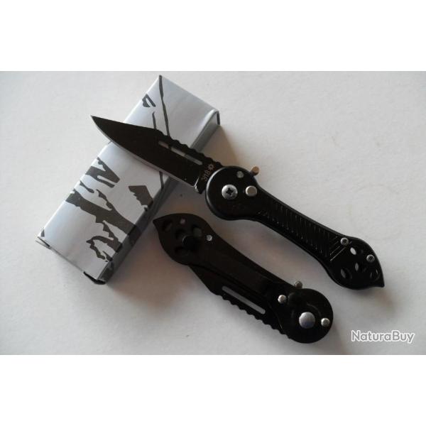 Fin Petit Couteau Automatique Lame Acier 6,5 Cm Manche Acier 9 Cm Chasse P�che Bivouac