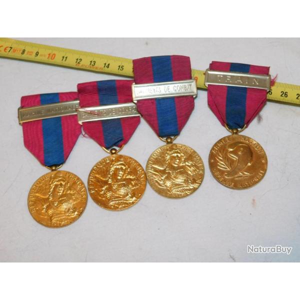 LOT 4 MEDAILLES DE LA  DEFENSE NATIONALE BRONZE : MARINE NATIONALE + TRAIN + BATIMENTS DE COMBAT