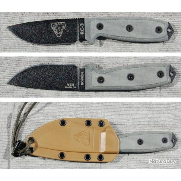 RC3P Couteau ESEE Model 3 Lame Acier Carbone 1095 Etui Coyote + Clip Made In USA