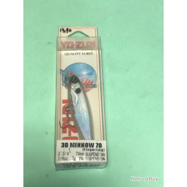 1 leurre 3D minnow 70 mm 7 gr blanc  suspending  yo zuri pche carnassier