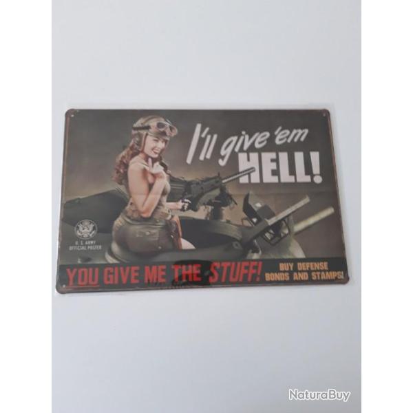 PLAQUE METAL PROPAGANDE U.S. WWII "I LL GIVE 'EM HELL"