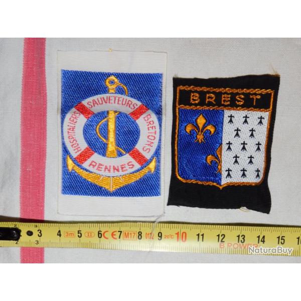 LOT 2 TRES ANCIENS PATCHS -  MARINE de BREST + HOSPITALIERS SAUVETEURS EN MER RENNES