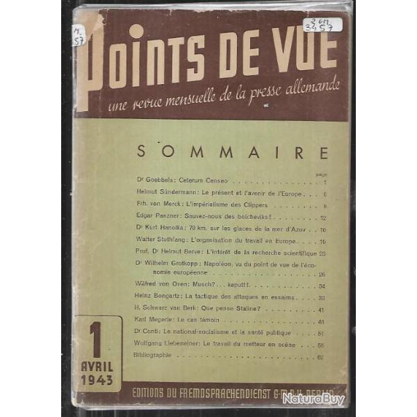 points de vue , revue mensuelle de la presse allemande 1er avril 1943