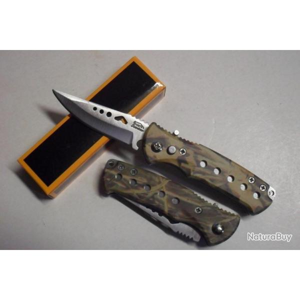 Camouflage Petit Couteau Automatique Lame Acier 6 Cm Manche R�sine 8,5 Cm Chasse P�che Bivouac