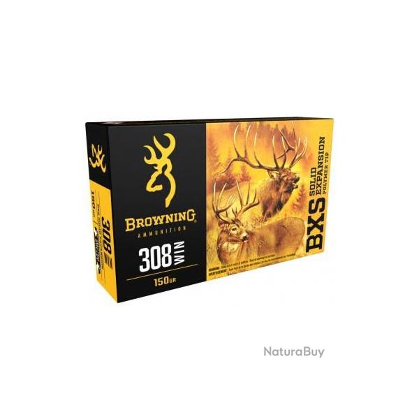 20 Munitions BROWNING BXS Expansion Solide 150gr Cal 308 Win