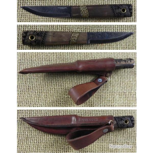 Couteau Condor Mini Indigenous Puukko Carbone 1095 Manche Noyer Etui Cuir Made Salvador CTK281232HC