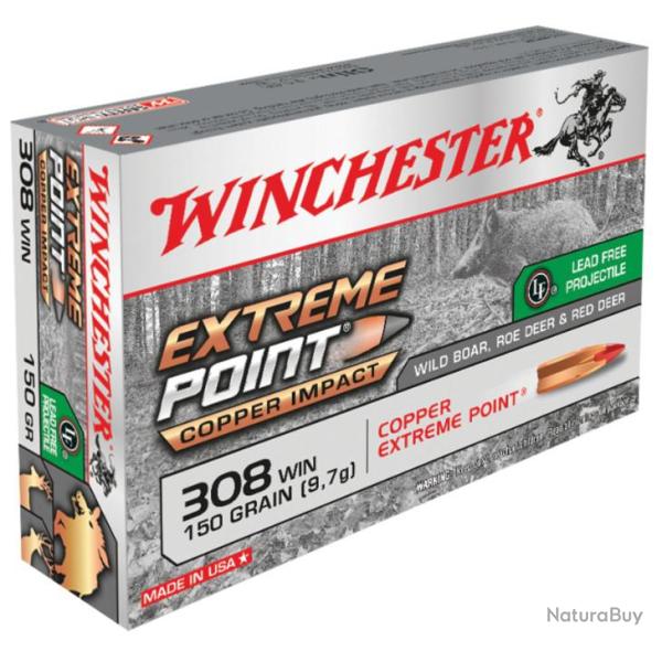20 Munitions WINCHESTER cal 308 Win 150gr Extreme Point Copper Impact