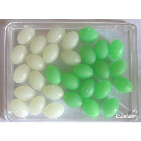 sachet  de 30  perles ovale 8 mm x 6mm phosphorescente pour montage ligne