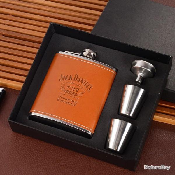 Superbe flasque jack daniels SIMILICUIR   alcool en acier inoxydable - LIVRAISON GRATUITE  !!