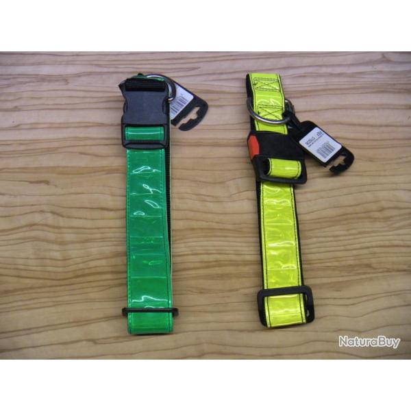 Lot de 2 Colliers (vert+jaune) avec attache rapide + bande r�fl�chissante L:40mm.