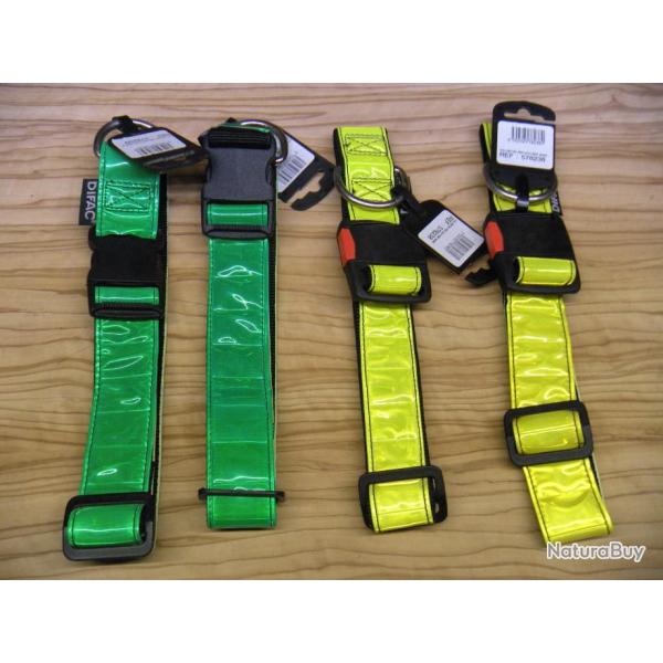 Lot de 4 Colliers (vert+jaune) avec attache rapide + bande r�fl�chissante L:40mm.