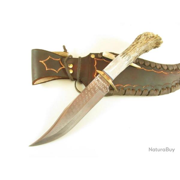 Couteau Ken Richardson Knives Bowie Manche Elan Lame Acier 1085HC Etui Cuir USA KRK1410