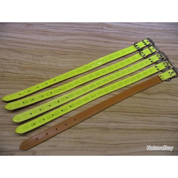 Lot de 5 colliers cuir avec bande r�fl�chissante jaune. L:25mm.