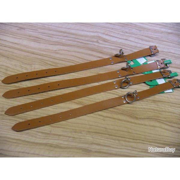 Lot de 4 colliers cuir avec anneaux d'attache. L:25mm.
