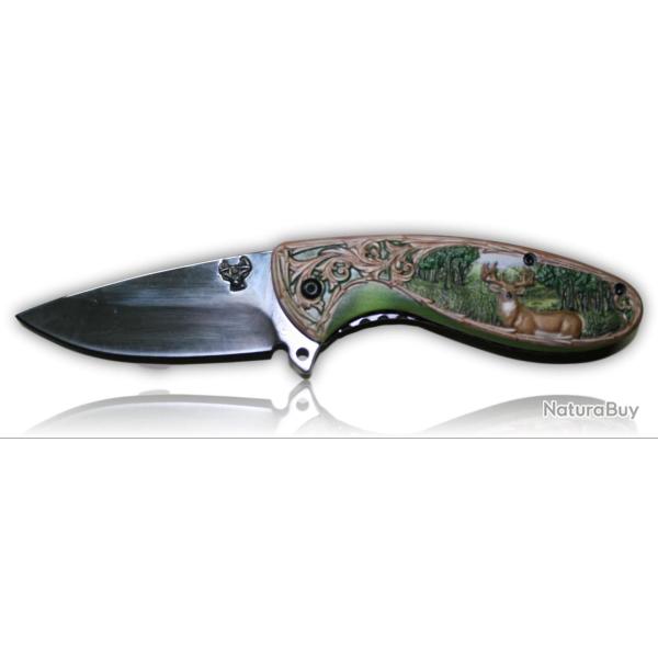 COUTEAU PLIANT ALBAINOX 3D CHASSE CERF DOUBLE RELIEF LAME 8CM 18411