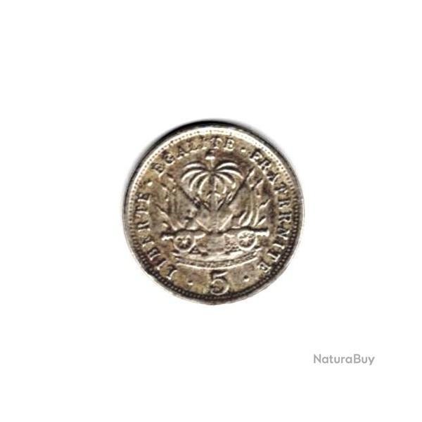 Pi�ce de Monnaie HA�TI 5 Centimes embl�me / pr�sident Nord Alexis 1904 Waterbury