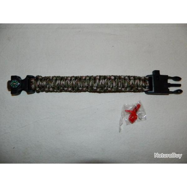 Bracelet de survie paracorde avec kit de p�che + sifflet boussole firesteel - camo