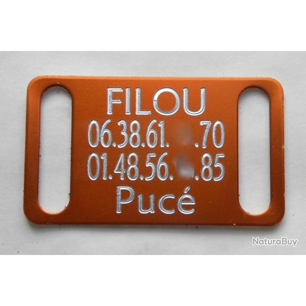 PLAQUE M�daille grav�e orange collier Chien harnais gravure offerte gm
