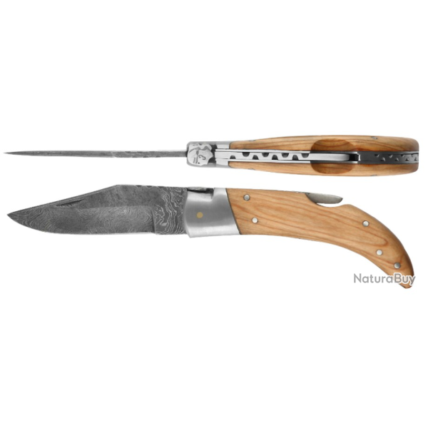 Couteau Corse Pintunda avec lamas Damas - Etui cuir de vachette offert ! (3)